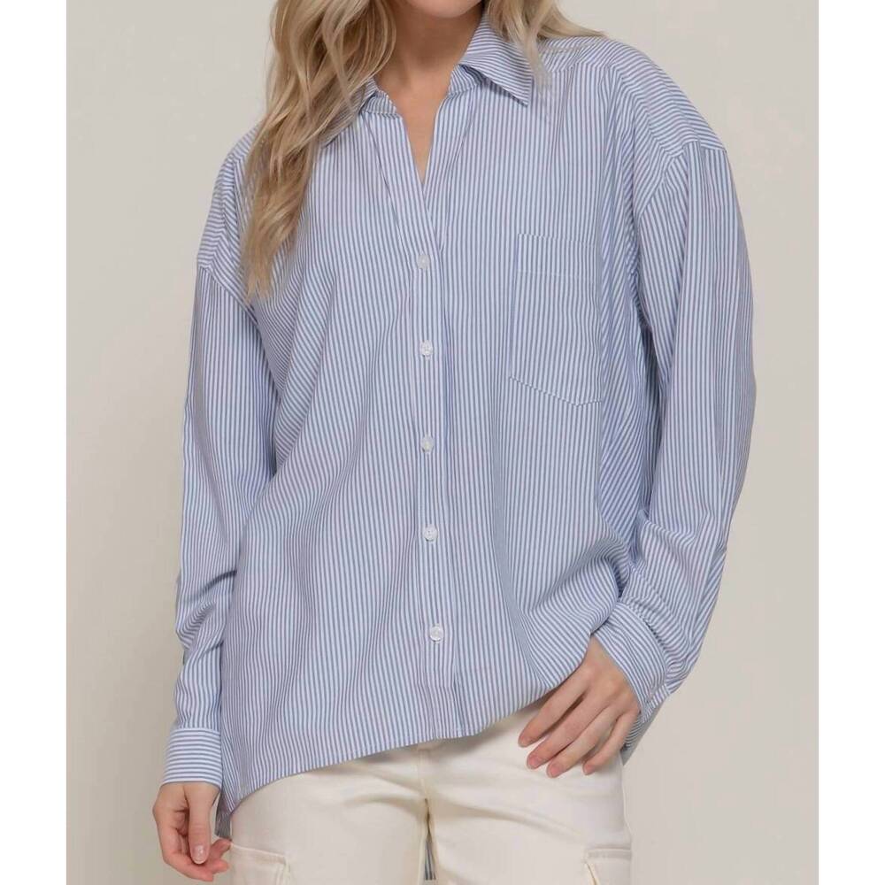 NEW ACTIVE BASIC acadia long sleeve button down shirt in blue/off white